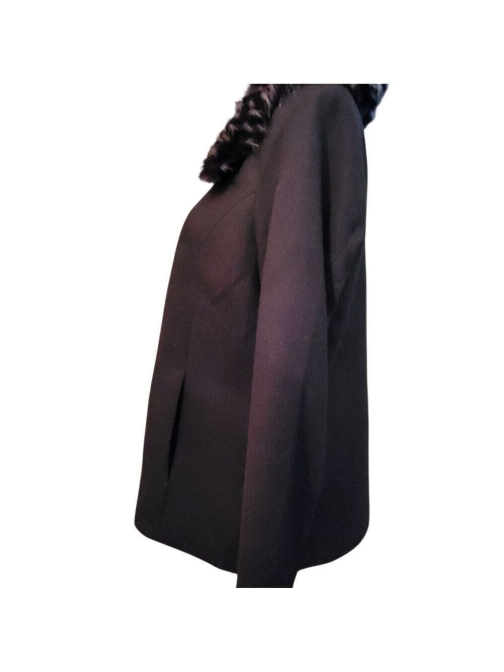 Susan Graver Black Trench  Jacket Coat with Faux Fur Wool Winter Large - Picture 4 of 5